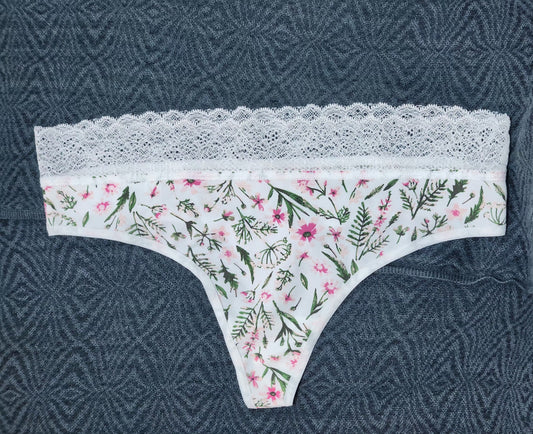 Tanga Brasilera Blanco Flores